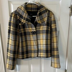 R.Q.T. Yellow, Black & White Plaid Cropped Wool Blend Jacket Size L